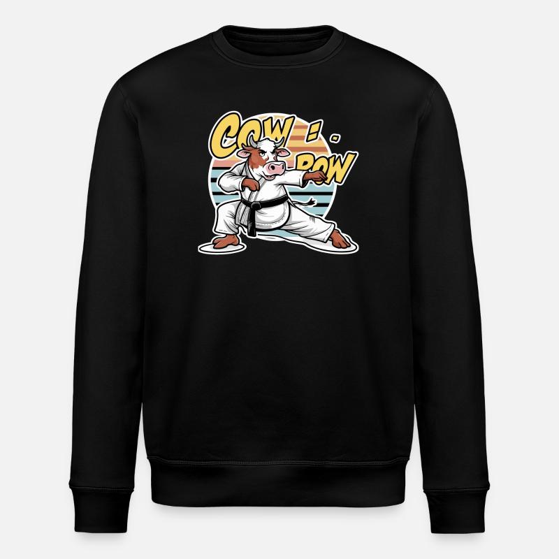 Cow Karate Dojo Retro - Stanley/Stella ROLLER Unisex Organic Sweatshirt - black