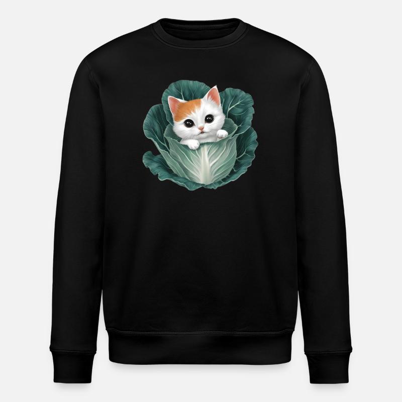 Kätzchen lugt aus Kohlblatt - Stanley/Stella Unisex Bio-Sweatshirt ROLLER - Schwarz