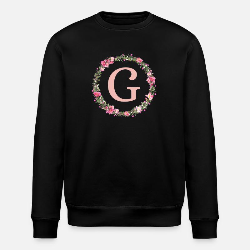 G Monogramm, Blumen-Kranz, personalisierbar - Stanley/Stella Unisex Bio-Sweatshirt ROLLER - Schwarz