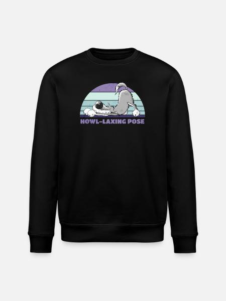 Wolf Yoga Howl-Laxing Pose - Stanley/Stella ROLLER Unisex Organic Sweatshirt - black