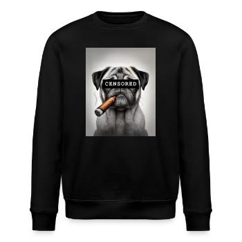 Censored Pug with Cigar - Stanley/Stella ROLLER Unisex Organic Sweatshirt - black - Front - Nik (191cm)