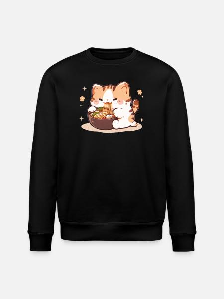 Cat Eating Spaghetti Meme - Stanley/Stella ROLLER Unisex Organic Sweatshirt - black
