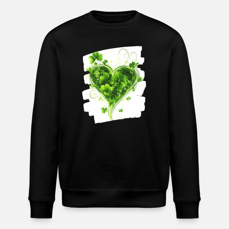 St. Patrick's Day Shamrock Heart - Stanley/Stella ROLLER Unisex Organic Sweatshirt - black