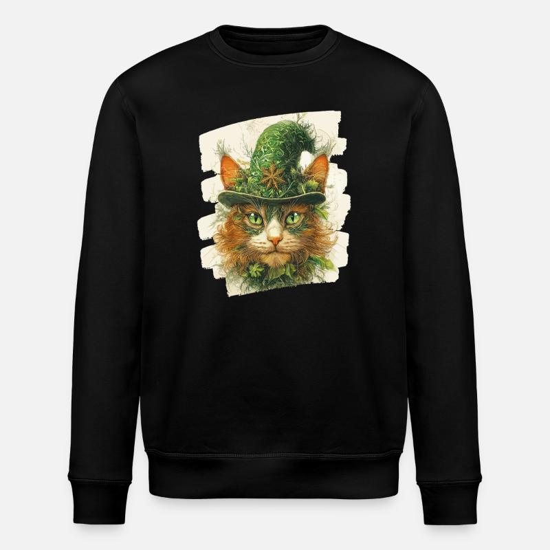 St Patrick's Day Cat - Stanley/Stella ROLLER Unisex Organic Sweatshirt - black