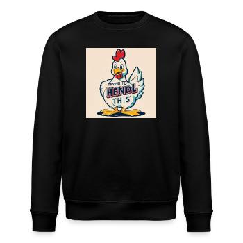 Huhn "Trying to hendl this" - Stanley/Stella Unisex Bio-Sweatshirt ROLLER - Schwarz - Vorne - Nik (191cm)