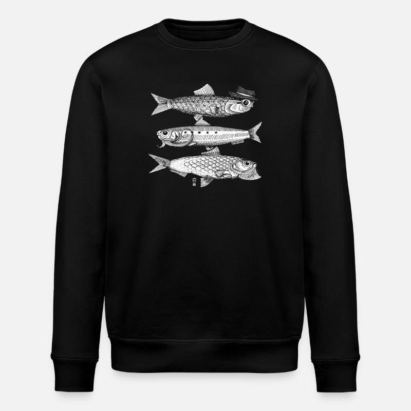 3 Fish - White - Stanley/Stella ROLLER Unisex Organic Sweatshirt - black