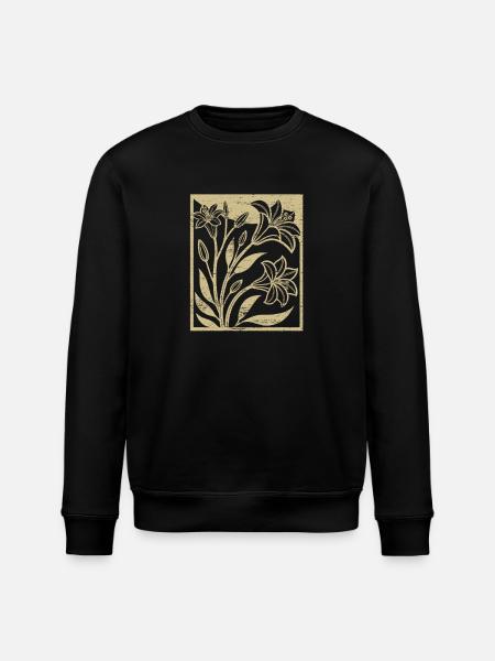 Lilies - Woodcut - Spring - Summer - Saying - Stanley/Stella ROLLER Unisex Organic Sweatshirt - black