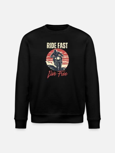Ride Fast Live Free Moto Graphic - Stanley/Stella ROLLER Unisex Organic Sweatshirt - black