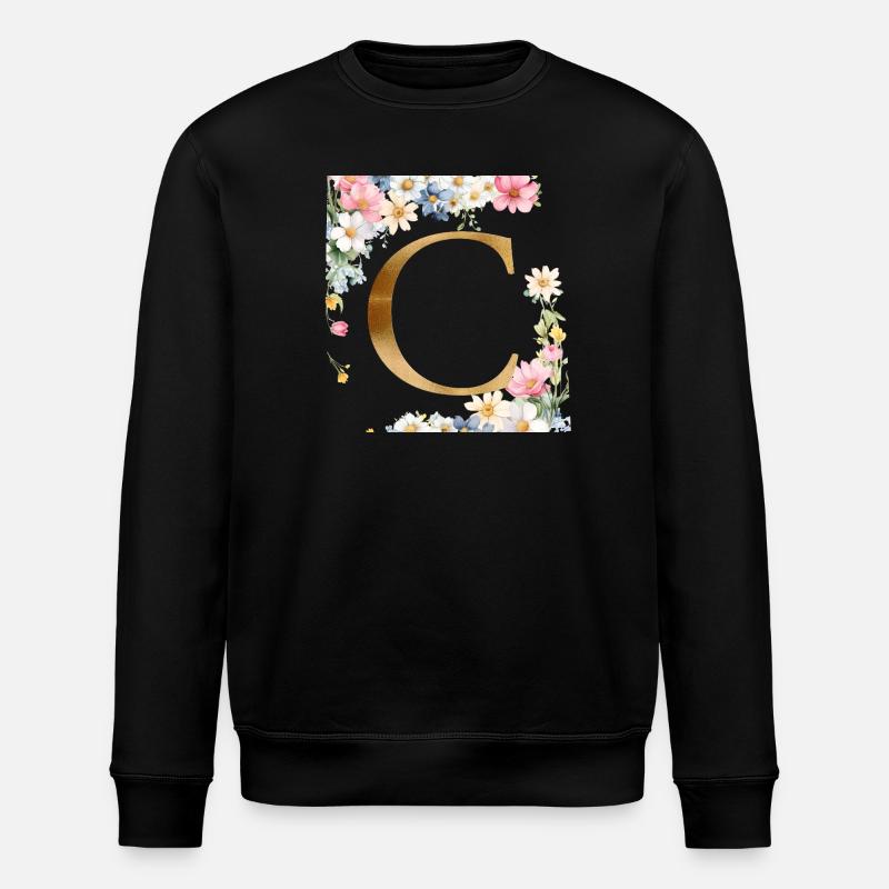 C Monogram, Floral, Customizable - Stanley/Stella ROLLER Unisex Organic Sweatshirt - black