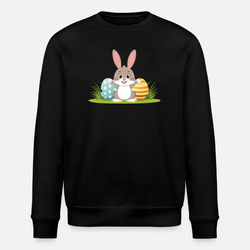 Happy Easter bunny with colorful Easter eggs - Stanley/Stella ROLLER Unisex Organic Sweatshirt - black
