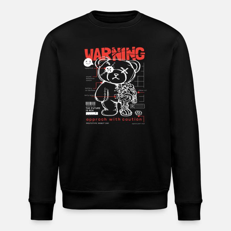 Warning Bear – Robotic Streetwear - Stanley/Stella ROLLER Unisex Organic Sweatshirt - black