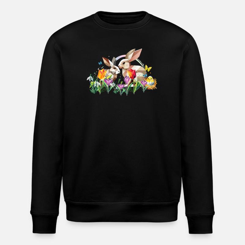 Zwei Osterhasen im Blumenmeer - Stanley/Stella Unisex Bio-Sweatshirt ROLLER - Schwarz