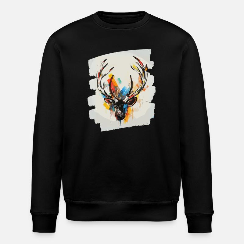 Cerf avec bois - Sweat bio ROLLER Stanley/Stella Unisexe - noir