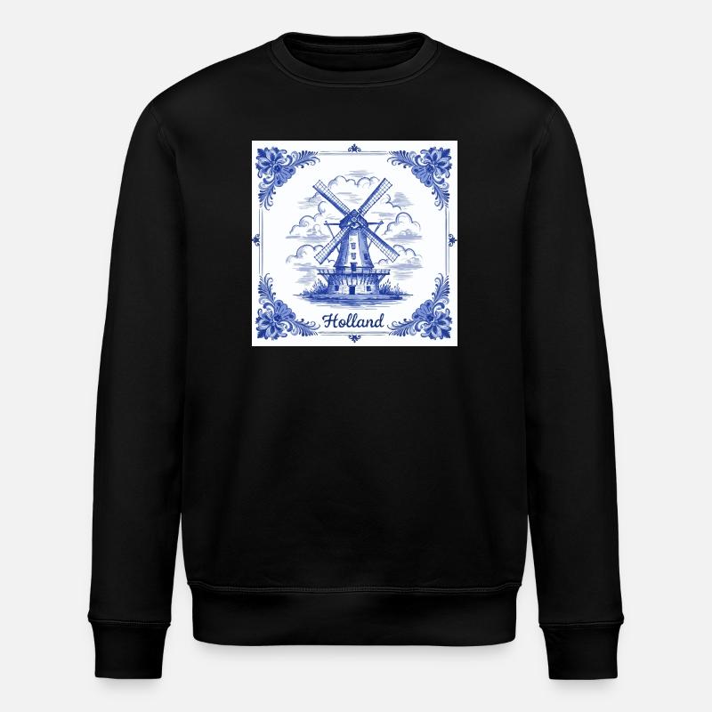 Delfter blauer Windmühlenkachel - Stanley/Stella Unisex Bio-Sweatshirt ROLLER - Schwarz