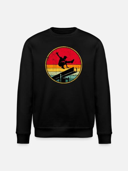 Retro Skater Silhouette on Sunset Stripes - Stanley/Stella ROLLER Unisex Organic Sweatshirt - black