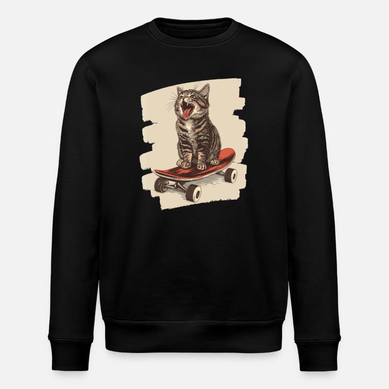 Skateboard Katze - Stanley/Stella Unisex Bio-Sweatshirt ROLLER - Schwarz