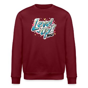 Lebendiges, inspirierendes "Level up now!" Zitat-Design - Stanley/Stella Unisex Bio-Sweatshirt ROLLER - Burgunderrot - Vorne - Nik (191cm)