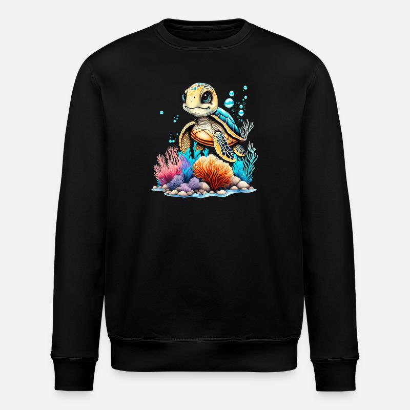 Vibrant Underwater Turtle Scene - Stanley/Stella ROLLER Unisex Organic Sweatshirt - black