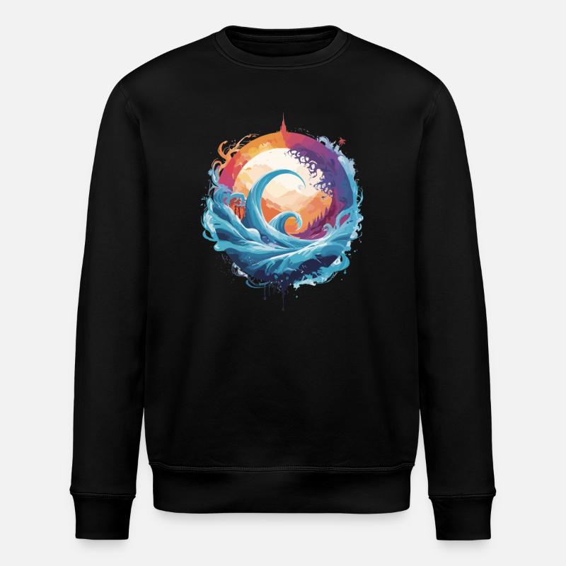 Dynamic wave and moon circle - Stanley/Stella ROLLER Unisex Organic Sweatshirt - black