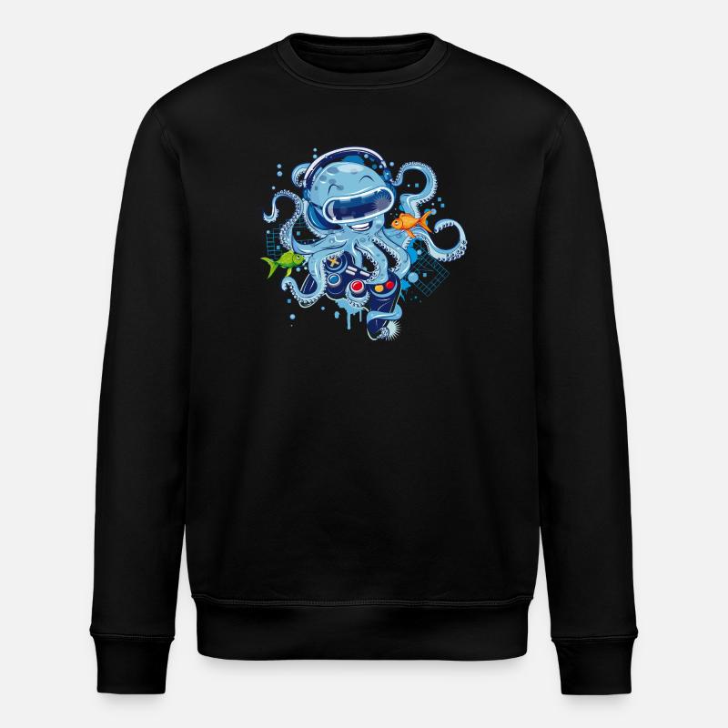 Gaming Octopus with Controller - Stanley/Stella ROLLER Unisex Organic Sweatshirt - black