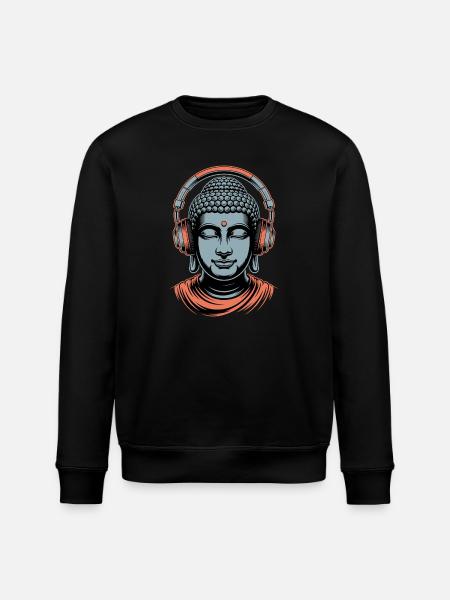Buddha with Headphones Mindfulness Music Boho Zen - Stanley/Stella ROLLER Unisex Organic Sweatshirt - black