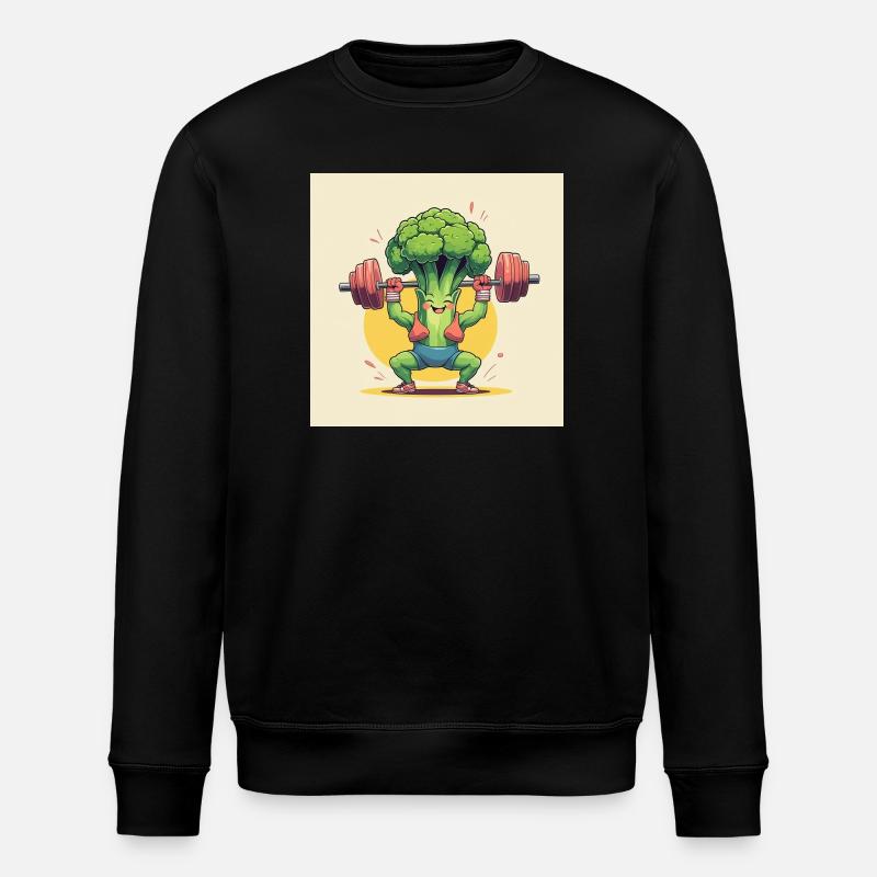 Fitness Broccoli with Dumbbell Motivation - Stanley/Stella ROLLER Unisex Organic Sweatshirt - black
