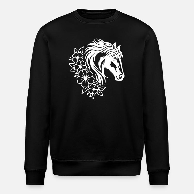 Elegantes Pferde- und Blumen-Line-Art-Design - Stanley/Stella Unisex Bio-Sweatshirt ROLLER - Schwarz