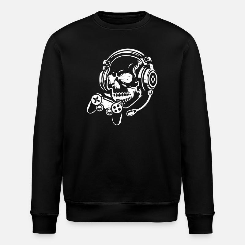 Totenkopf mit Gaming-Headset-Design - Stanley/Stella Unisex Bio-Sweatshirt ROLLER - Schwarz