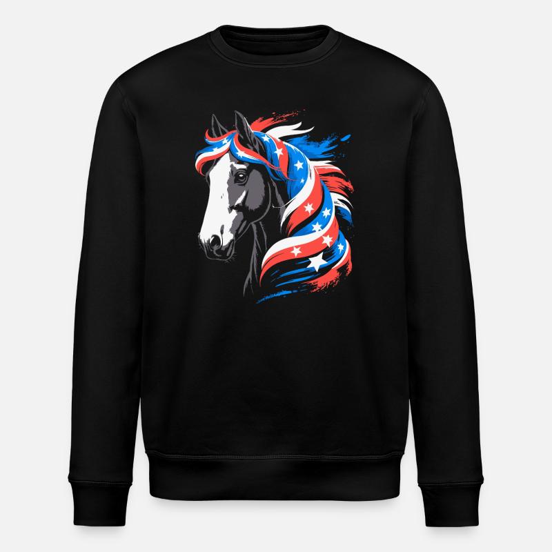 Patriotisches Pferd mit Sternenmähne - Stanley/Stella Unisex Bio-Sweatshirt ROLLER - Schwarz