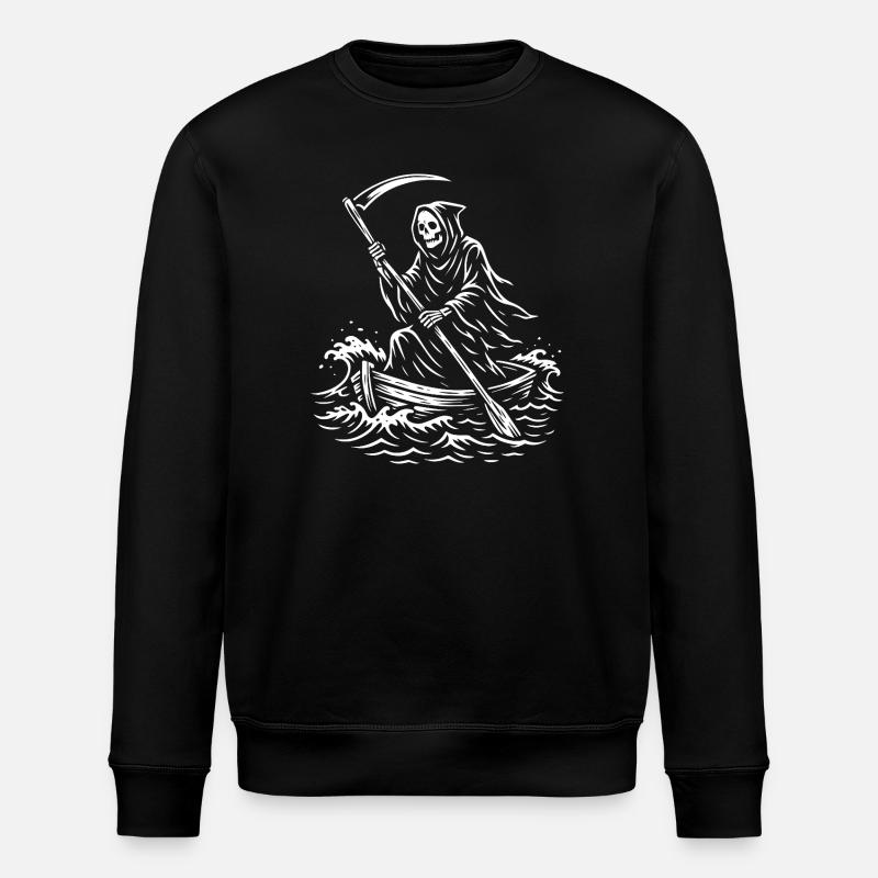 Macabre Grim Reaper Boat Design - Stanley/Stella ROLLER Unisex Organic Sweatshirt - black
