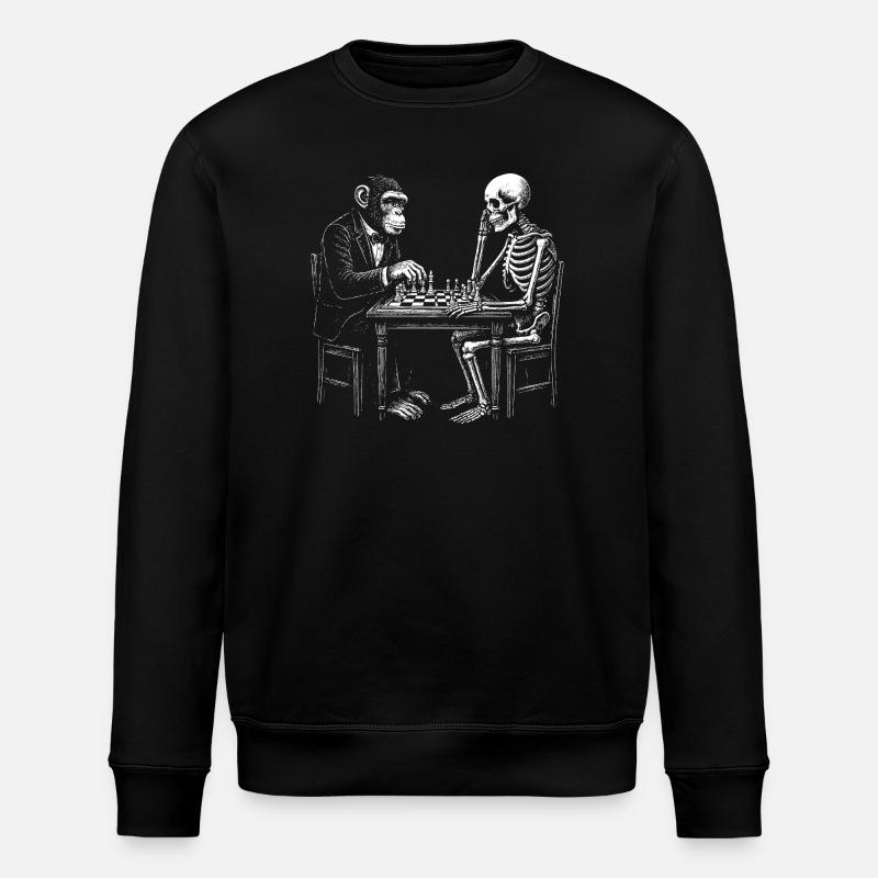 Skeleton and monkey plays chess - Stanley/Stella ROLLER Unisex Organic Sweatshirt - black