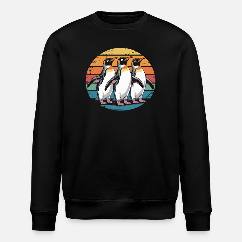 Three penguins at sunset - Stanley/Stella ROLLER Unisex Organic Sweatshirt - black