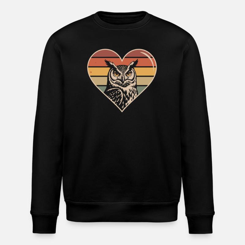 Retro Eule Herz Design - Stanley/Stella Unisex Bio-Sweatshirt ROLLER - Schwarz