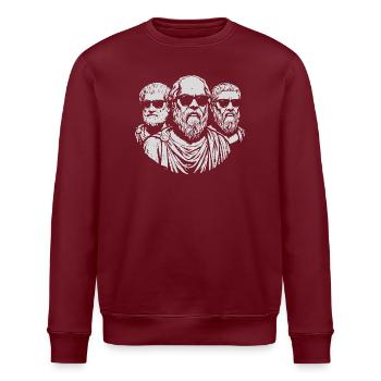 Sokrates, Aristoteles und Platon mit schwarzen Brillen - Stanley/Stella Unisex Bio-Sweatshirt ROLLER - Burgunderrot - Vorne - Nik (191cm)