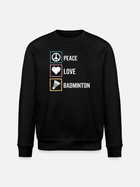 Badminton with Peace Love lettering - Stanley/Stella ROLLER Unisex Organic Sweatshirt - black