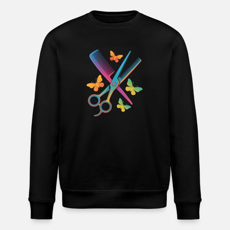 Friseur Schere Kamm Schmetterling - Stanley/Stella Unisex Bio-Sweatshirt ROLLER - Schwarz