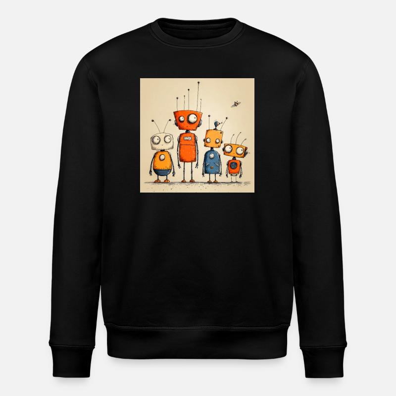 Bunt illustrierte freundliche Roboter - Stanley/Stella Unisex Bio-Sweatshirt ROLLER - Schwarz
