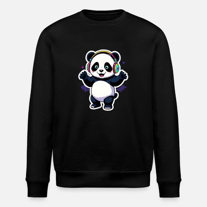 Party Panda with Beats - Stanley/Stella ROLLER Unisex Organic Sweatshirt - black