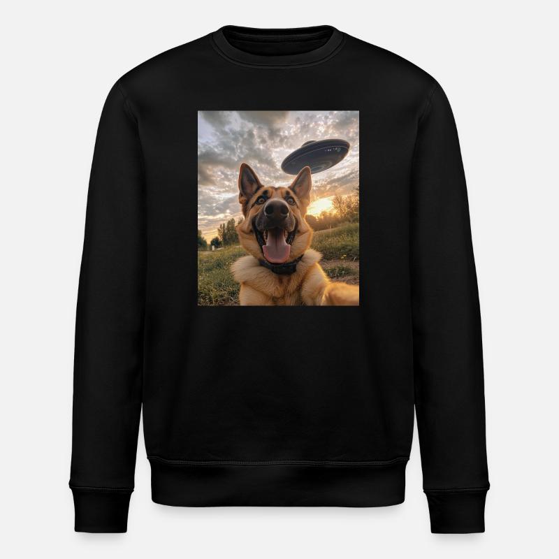 German Shepherd Selfie with UFO - Stanley/Stella ROLLER Unisex Organic Sweatshirt - black