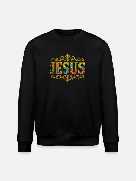 JESUS Glitter Gold Sequins - Stanley/Stella ROLLER Unisex Organic Sweatshirt - black