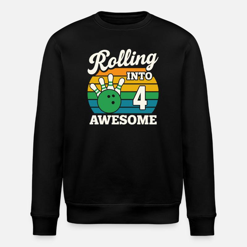 Retro Bowling 4th Birthday Design - Stanley/Stella ROLLER Unisex Organic Sweatshirt - black