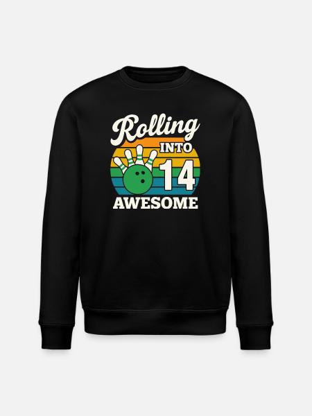 Retro Bowling 14th Birthday Design - Stanley/Stella ROLLER Unisex Organic Sweatshirt - black