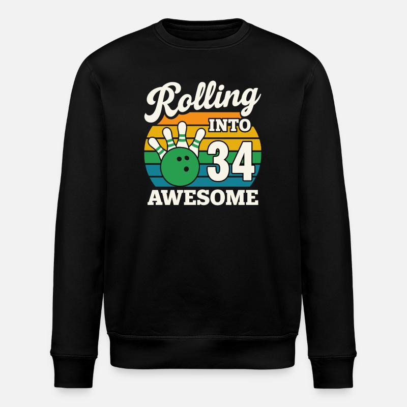 Bowling 34th Birthday Celebration Graphic - Stanley/Stella ROLLER Unisex Organic Sweatshirt - black