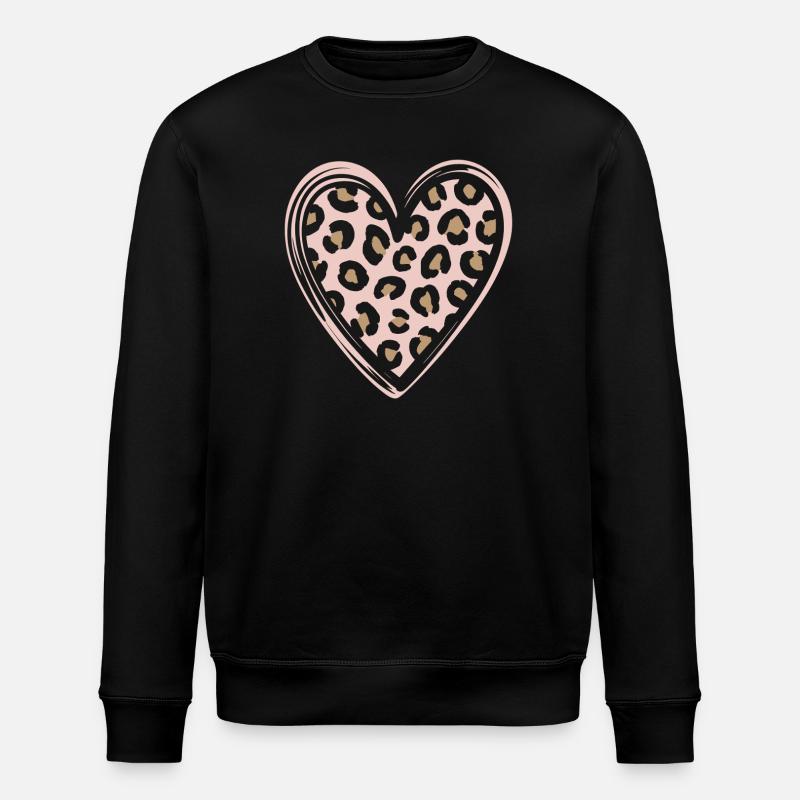 Leopard Pattern Heart Design - Stanley/Stella ROLLER Unisex Organic Sweatshirt - black