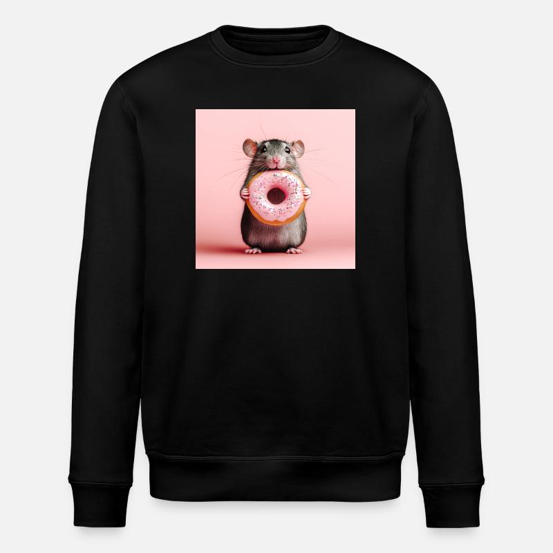 Süße Maus mit buntem Donut - Stanley/Stella Unisex Bio-Sweatshirt ROLLER - Schwarz