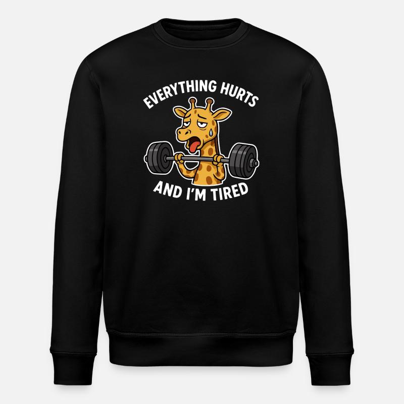 Tired Giraffe Lift Weights Illustration - Stanley/Stella ROLLER Unisex Organic Sweatshirt - black
