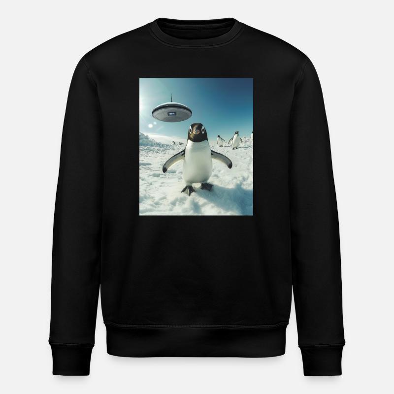 Penguin selfie with UFO - Stanley/Stella ROLLER Unisex Organic Sweatshirt - black
