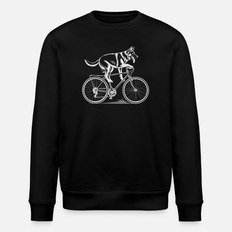 German Shepherd Dog Driving Bicycle - Stanley/Stella Unisex Bio-Sweatshirt ROLLER - Schwarz