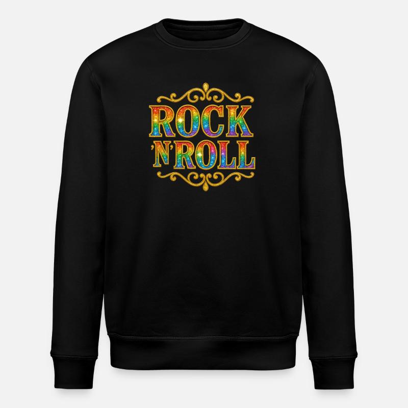 Rainbow Glitter Rock N Roll Sign - Stanley/Stella ROLLER Unisex Organic Sweatshirt - black