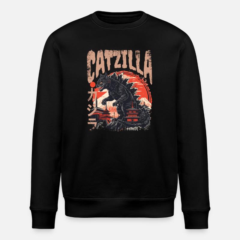 Japanische Kaiju Katze  - Stanley/Stella Unisex Bio-Sweatshirt ROLLER - Schwarz